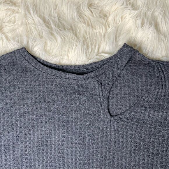 Dark Heather Gray Express Waffle Knit Cutout Top Size M - Picture 3 of 12